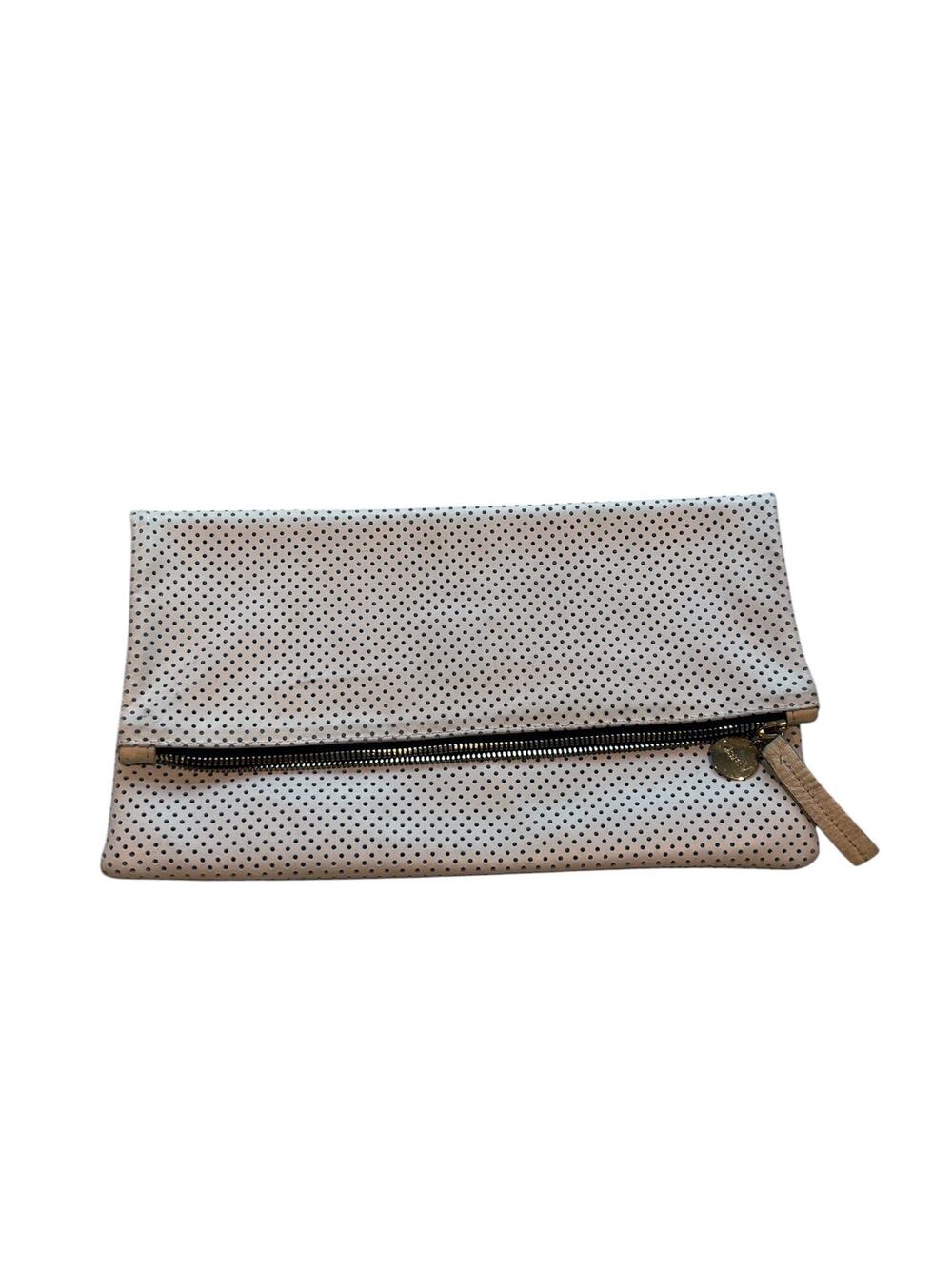 Clare V. Foldover Clutch White Perforated Leather